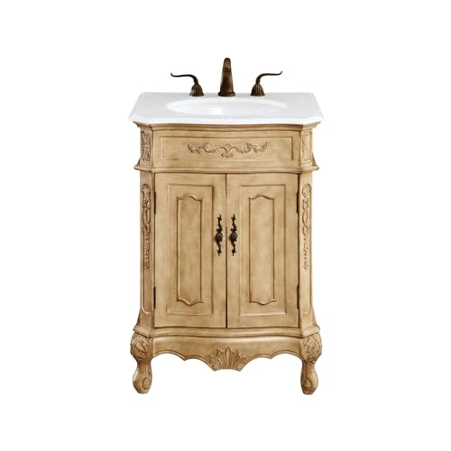 Elegant Kitchen and Bath VF-1001-VW 24 inch Single Bathroom Vanity in Antique Beige with Ivory White Engineered Marble