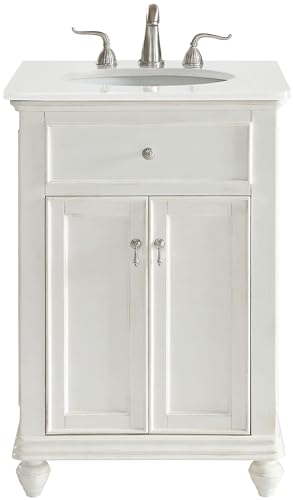 Elegant Kitchen and Bath VF12324AW-VW 24 inch Single Bathroom Vanity in Antique White with Ivory White Engineered Marble