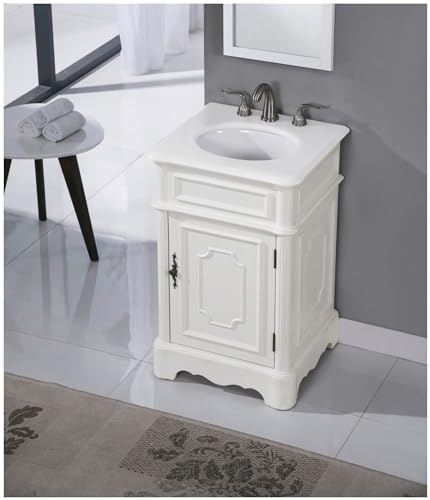 Elegant Kitchen and Bath VF30421AW 21 inch Single Bathroom Vanity in Antique White with Ivory White Engineered Marble