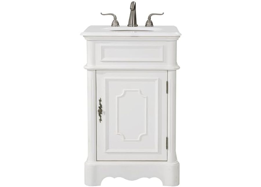 Elegant Kitchen and Bath VF30421AW 21 inch Single Bathroom Vanity in Antique White with Ivory White Engineered Marble