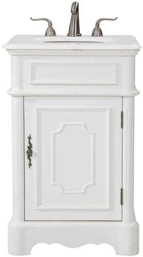 Elegant Kitchen and Bath VF30421AW 21 inch Single Bathroom Vanity in Antique White with Ivory White Engineered Marble