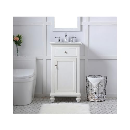 Elegant Kitchen and Bath VF12319AW-VW 19 inch Single Bathroom Vanity in Antique White with Ivory White Engineered Marble