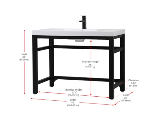 Elegant Kitchen and Bath VF14542BK 42 inch ADA Compliant Single Bathroom Metal Vanity in Black