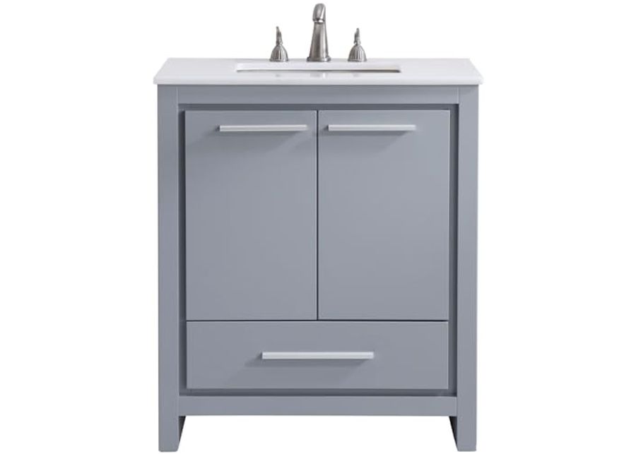 Elegant Kitchen and Bath VF-1028-VW 30 inch Single Bathroom Vanity in Grey with Ivory White Engineered Marble