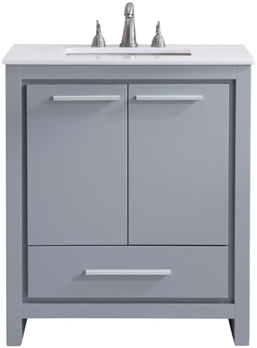 Elegant Kitchen and Bath VF-1028-VW 30 inch Single Bathroom Vanity in Grey with Ivory White Engineered Marble