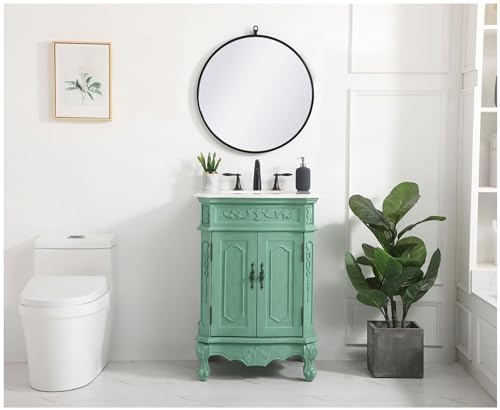 Elegant Kitchen and Bath VF10124VM 24 inch Single Bathroom Vanity in Vintage Mint with Ivory White Engineered Marble