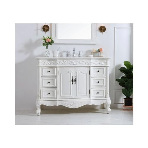 Elegant Kitchen and Bath VF13048AW-VW 48 inch Single Bathroom Vanity in Antique White with Ivory White Engineered Marble