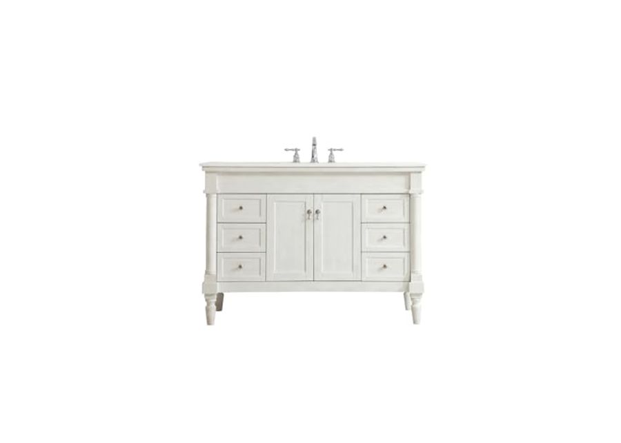 Elegant Kitchen and Bath VF13048AW-VW 48 inch Single Bathroom Vanity in Antique White with Ivory White Engineered Marble