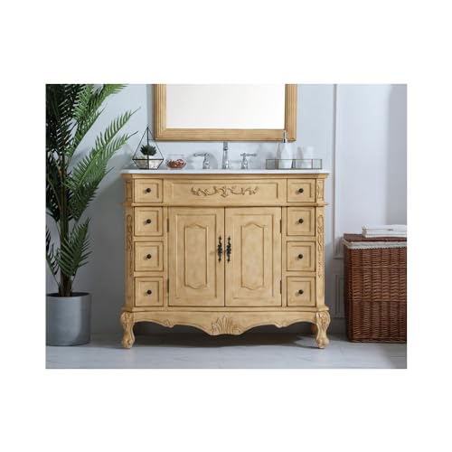 Elegant Kitchen and Bath VF10142AB-VW 42 inch Single Bathroom Vanity in Light Antique Beige with Ivory White Engineered Marble