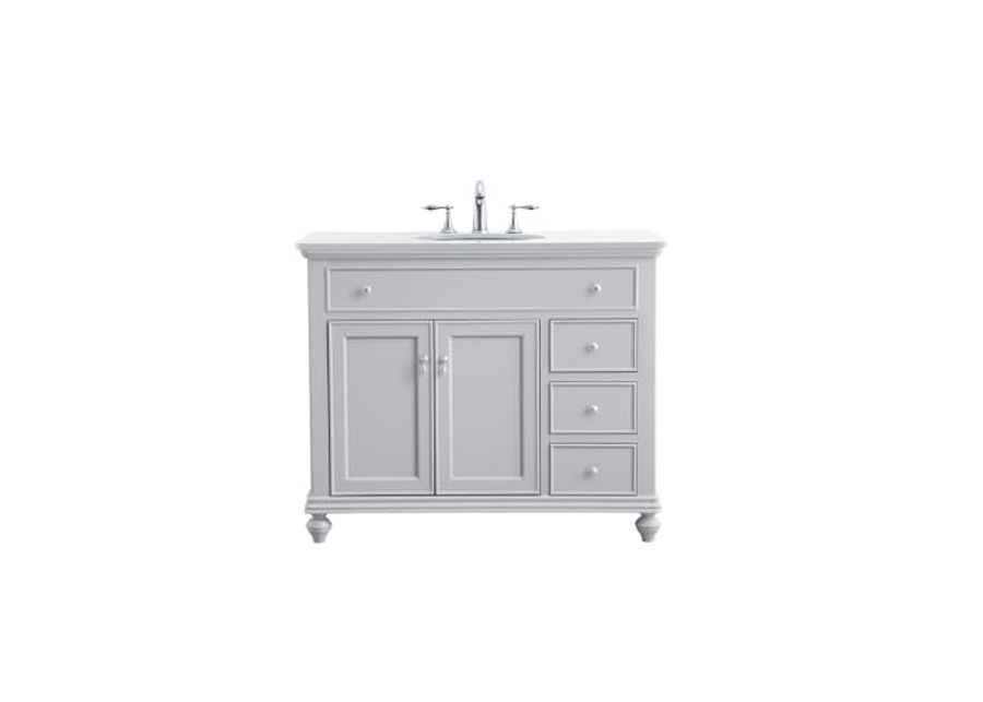 Elegant Kitchen and Bath VF12342GR 42 inch Single Bathroom Vanity in Light Grey with Ivory White Engineered Marble