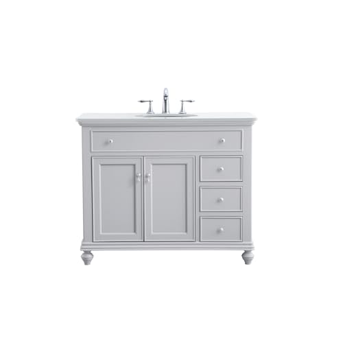 Elegant Kitchen and Bath VF12342GR 42 inch Single Bathroom Vanity in Light Grey with Ivory White Engineered Marble