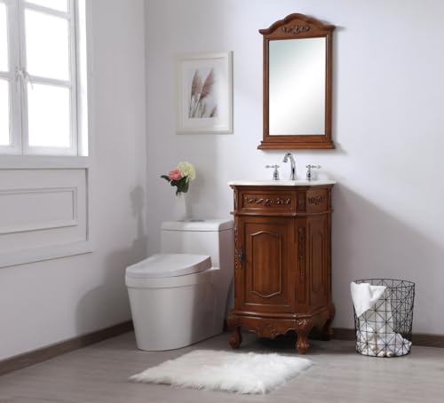 Elegant Kitchen and Bath VF10119TK 19 inch Single Bathroom Vanity in Teak with Ivory White Engineered Marble