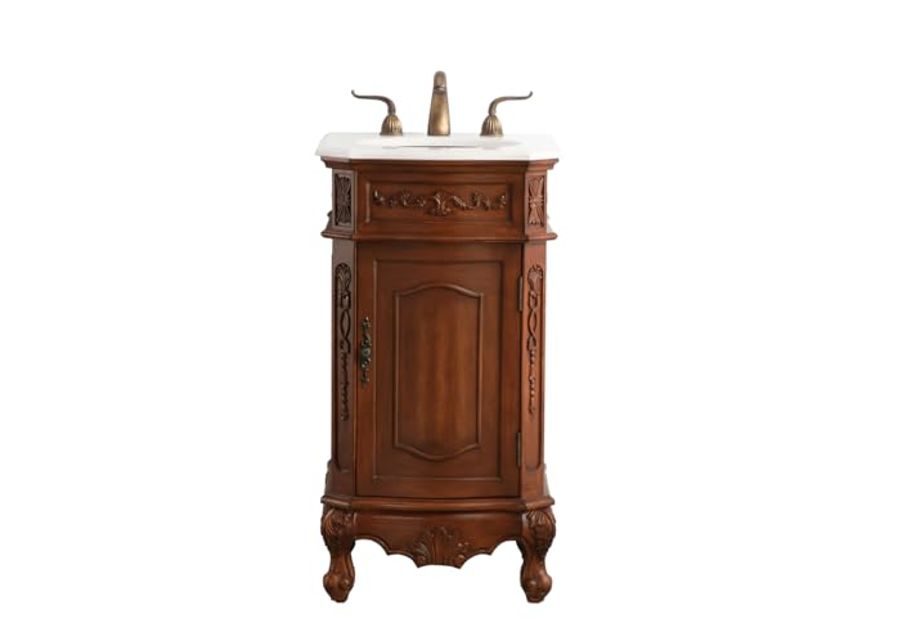 Elegant Kitchen and Bath VF10119TK 19 inch Single Bathroom Vanity in Teak with Ivory White Engineered Marble