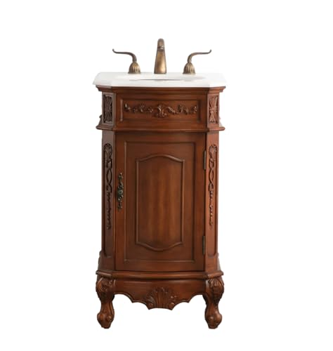 Elegant Kitchen and Bath VF10119TK 19 inch Single Bathroom Vanity in Teak with Ivory White Engineered Marble