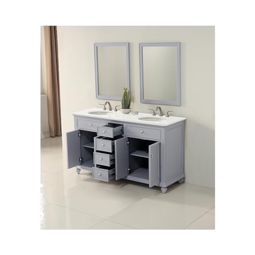 Elegant Kitchen and Bath VF12360DGR 60 inch Double Bathroom Vanity in Light Grey with Ivory White Engineered Marble