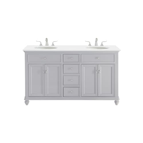 Elegant Kitchen and Bath VF12360DGR 60 inch Double Bathroom Vanity in Light Grey with Ivory White Engineered Marble