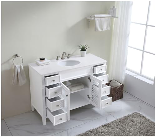 Elegant Kitchen and Bath VF-1041-VW 48 inch Single Bathroom Vanity in White with Ivory White Engineered Marble