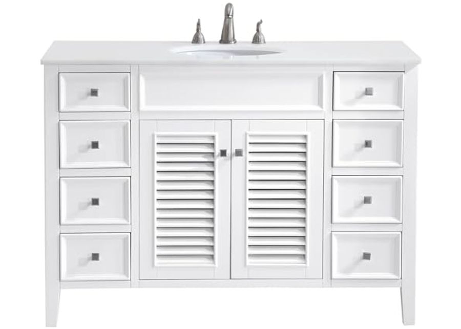 Elegant Kitchen and Bath VF-1041-VW 48 inch Single Bathroom Vanity in White with Ivory White Engineered Marble