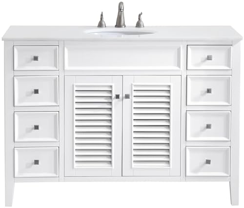 Elegant Kitchen and Bath VF-1041-VW 48 inch Single Bathroom Vanity in White with Ivory White Engineered Marble