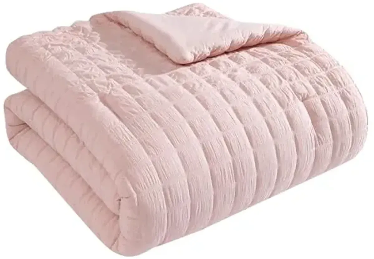 Tahari Home - Comforter Set, Lightweight Bedding with Matching Pillow Shams, Chic Room Decor, Puckered Seersucker Room Decor (Luca Light Peach, Full/Queen)