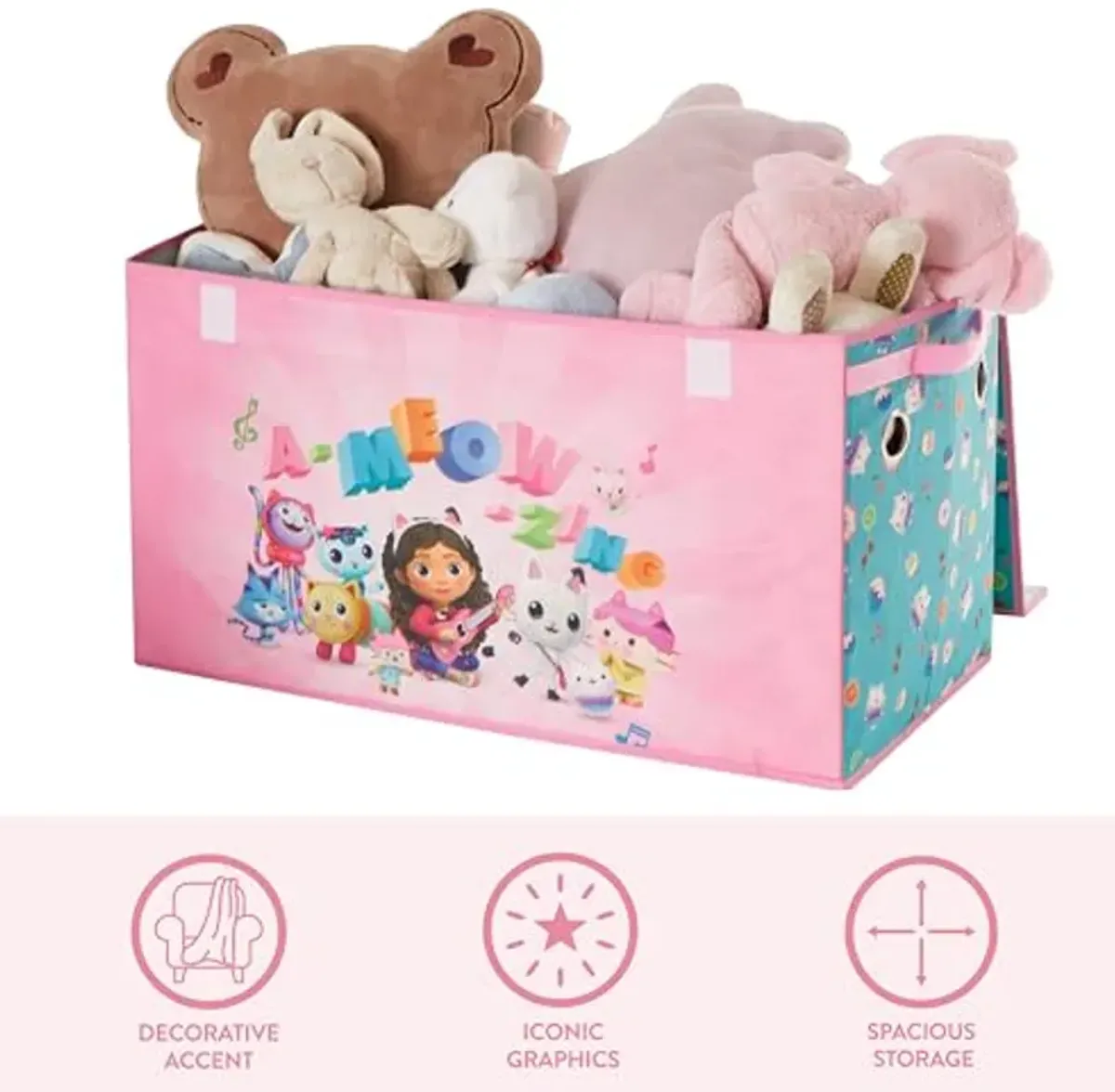 Idea Nuova Gabbys Dollhouse Collapsible Childrens Storage Trunk, Durable with Soft Lid, 28.5"x14.5"x16"