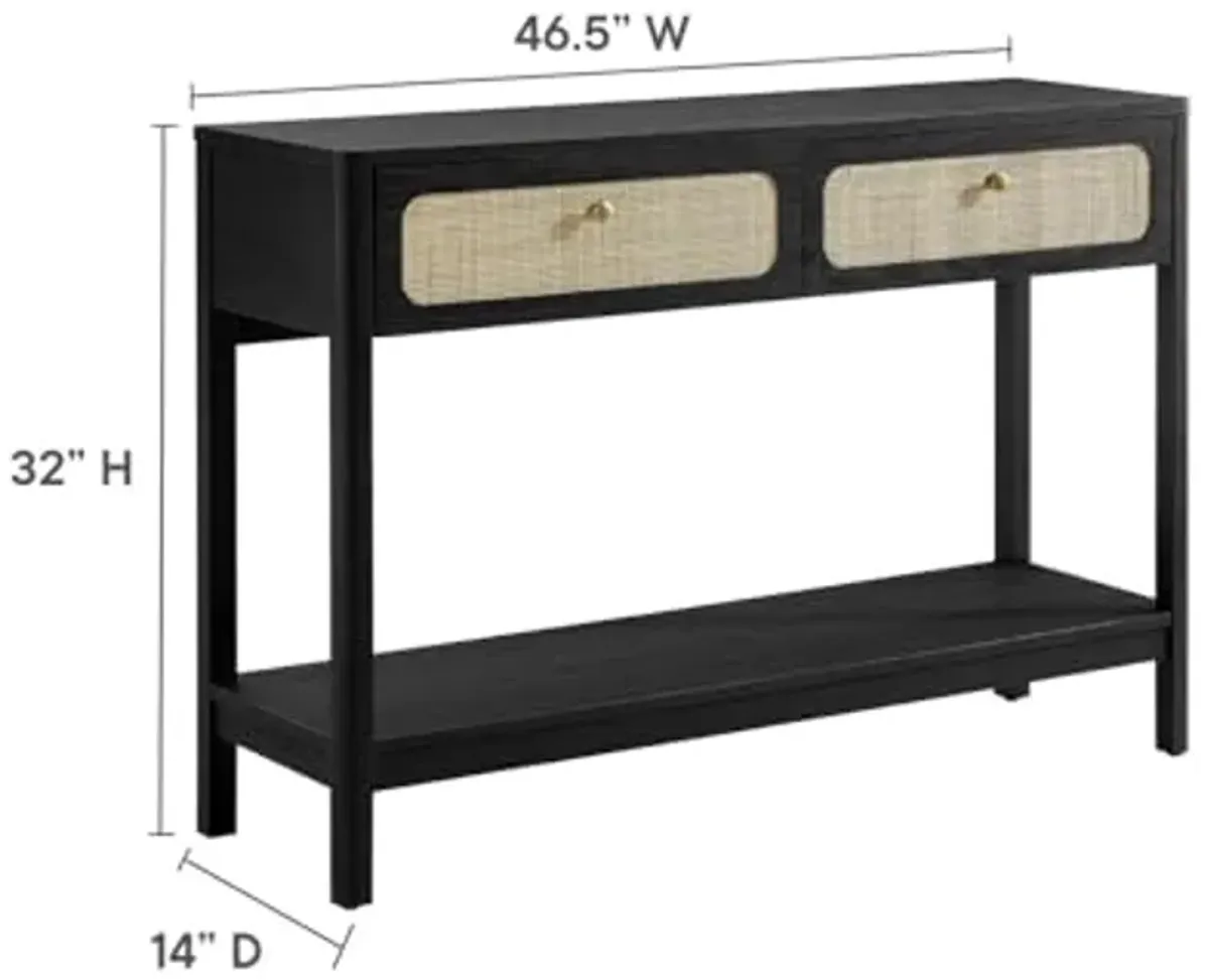 Modway Chaucer Modern Console Black with Wood Grain Finish, Ideal Entryway Table with Storage for Hallway or Living Room Décor