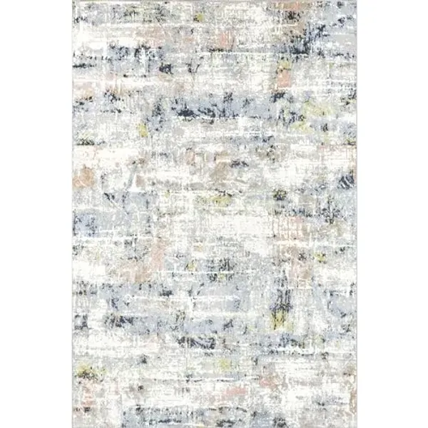 nuLOOM SpinClean Aaliyah Blue Multicolor/Ivory, 2'8" x 6', Abstract, Soft and Cozy, High Traffic, Stain Resistant, Easy Clean, Durable, Machine Washable Runner for Bedroom, Living Room, Dining, Den
