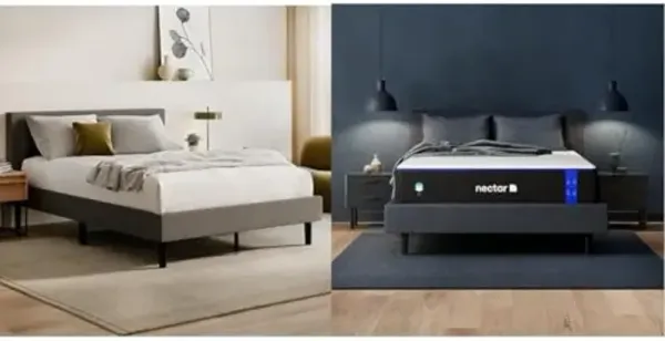 Nectar Queen 12” Mattress with Bed Frame & Headboard - Grey - Medium Firm Gel Memory Foam - Cooling Comfort Technology - 365-Night Trial - Forever Warranty - Easy Assembly - 8 Inch Legs - Wooden Slats