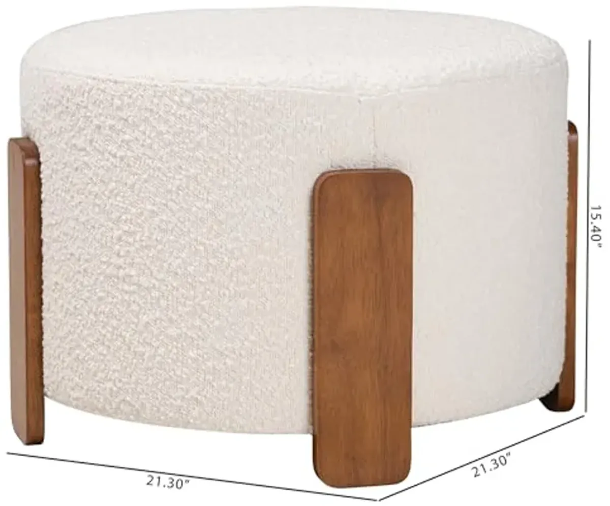 Baxton Studio Finlay Footstool, One Size, Cream/Walnut Brown