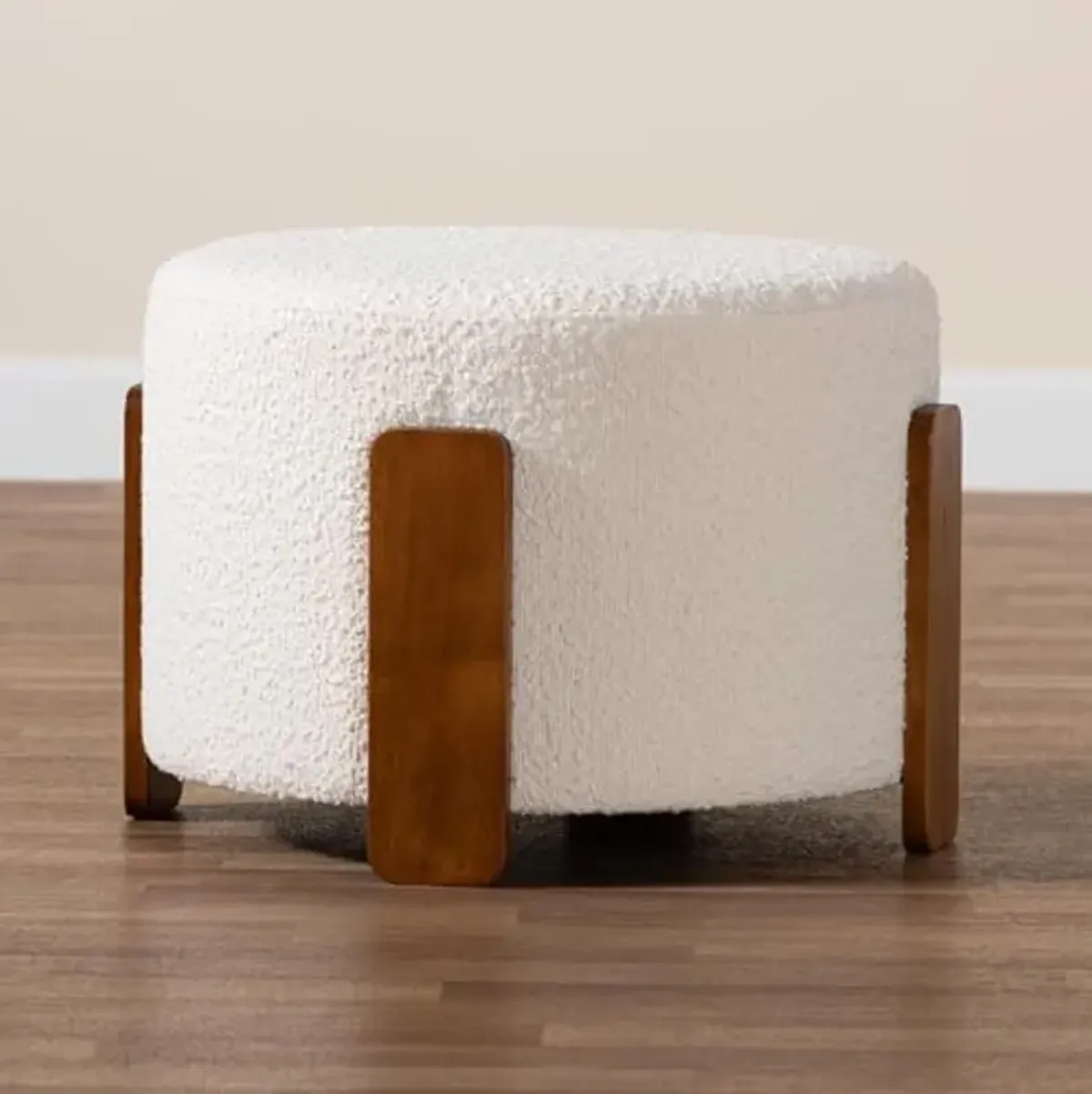 Baxton Studio Finlay Footstool, One Size, Cream/Walnut Brown