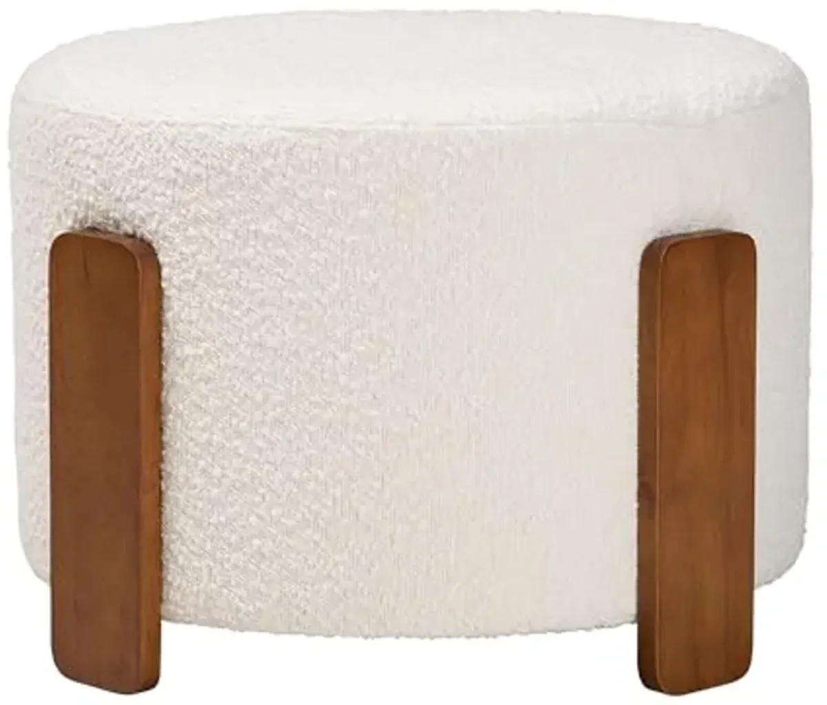 Baxton Studio Finlay Footstool, One Size, Cream/Walnut Brown