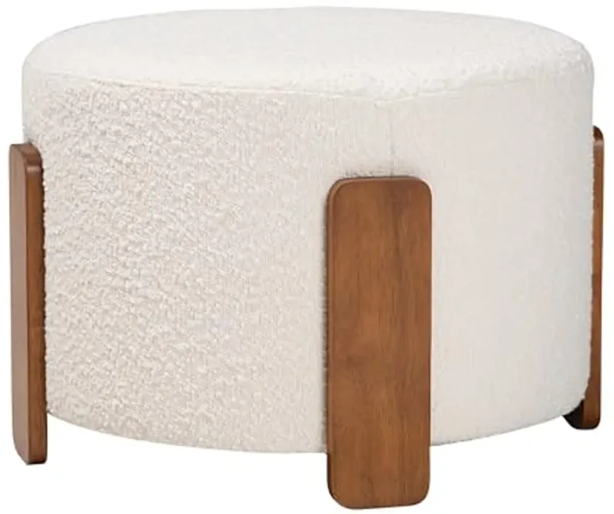 Baxton Studio Finlay Footstool, One Size, Cream/Walnut Brown