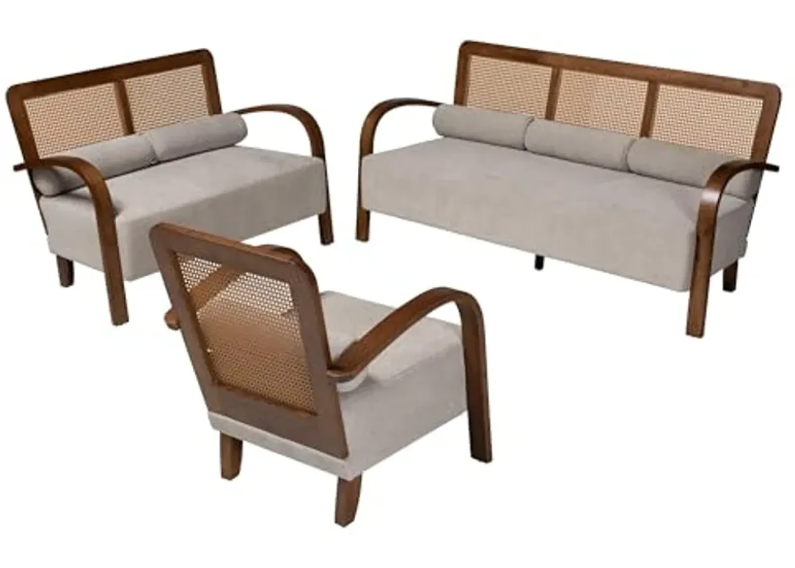 Baxton Studio Sage Living Room Sofa and Chair Set, 3-Piece, Light Grey/Walnut Brown/Natural Brown