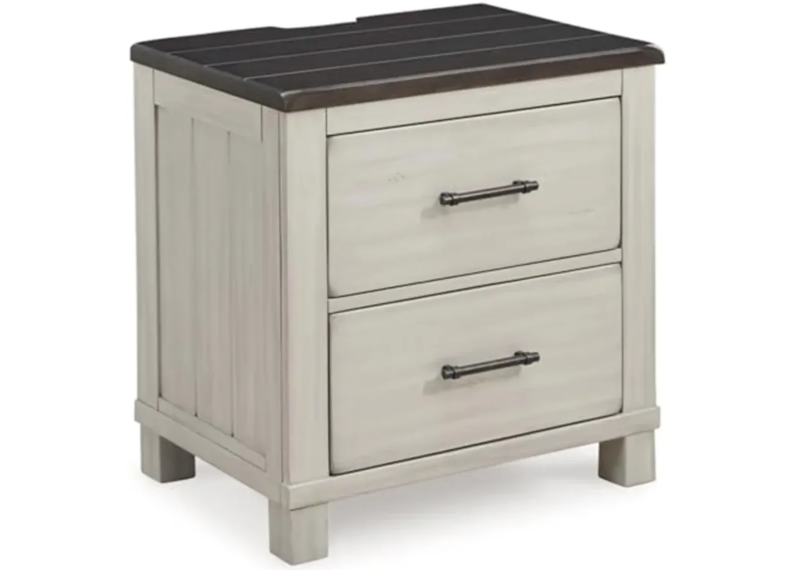 Signature Design by Ashley Darborn Retro 2 Drawer Nightstand with Power Supply and USB Ports, 26.38" Tall, Light Gray & Dark Brown