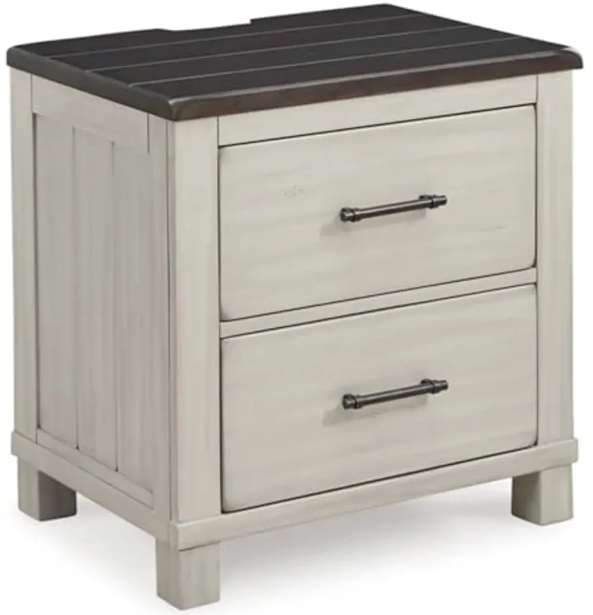 Signature Design by Ashley Darborn Retro 2 Drawer Nightstand with Power Supply and USB Ports, 26.38" Tall, Light Gray & Dark Brown