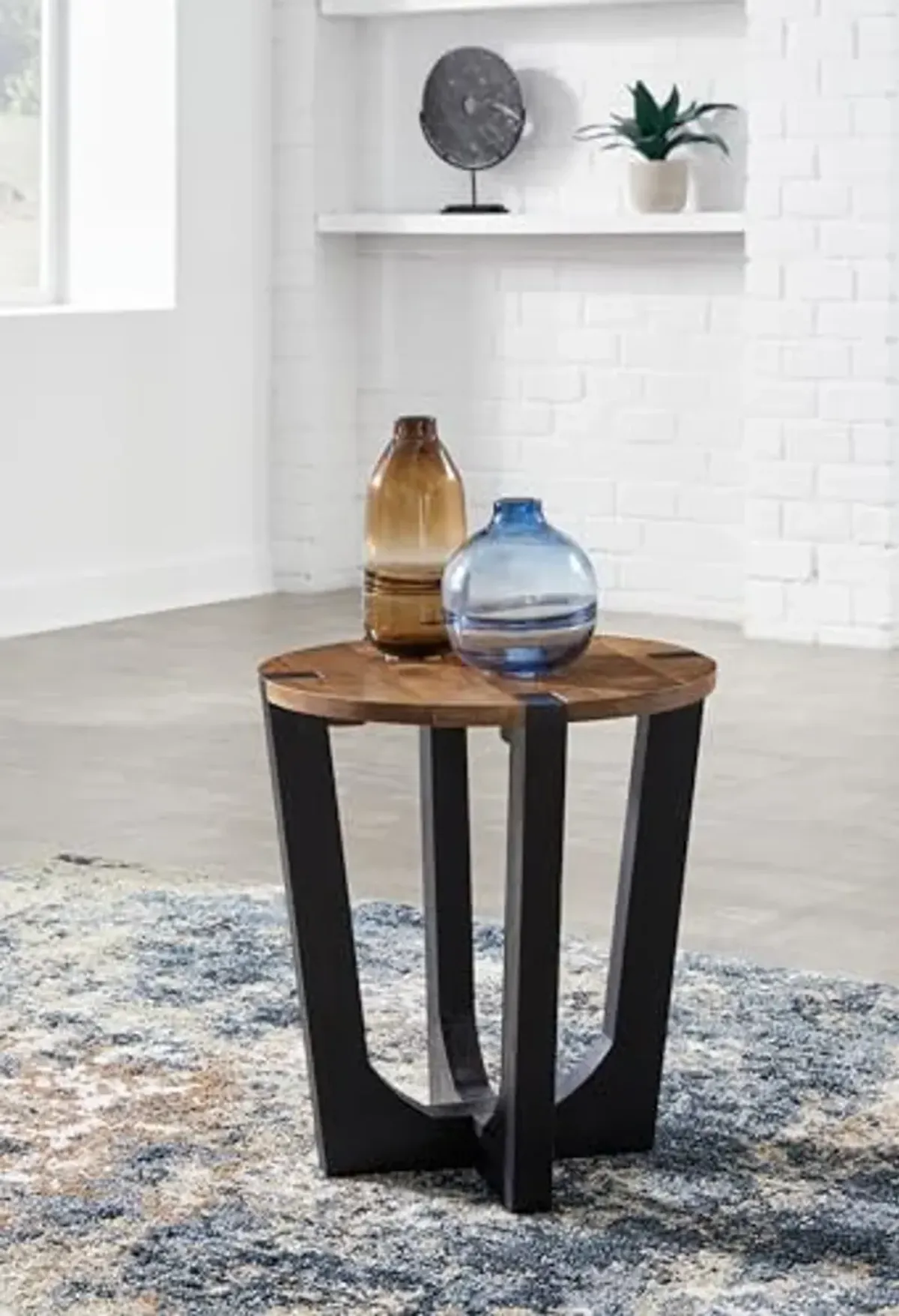 Signature Design by Ashley Hanneforth End Table, 22" W x 22" D x 24" H, Light Brown & Black