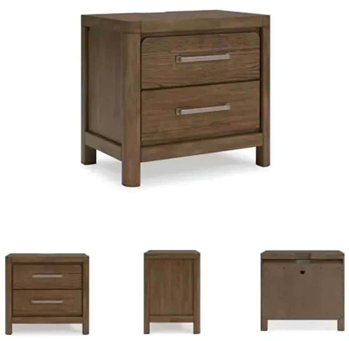 Signature Design by Ashley Cabalynn Lodge 2 Drawer Nightstand with Power Supply and USB Ports, Wood and Hickory Veneer, Handles with Pewter-Tone Finish, 26.88" Tall, Light Brown