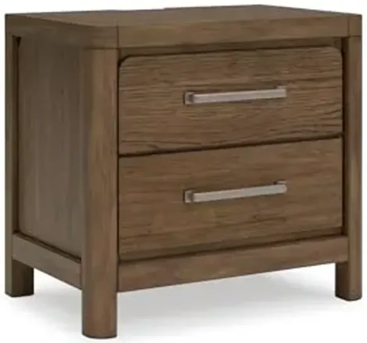 Signature Design by Ashley Cabalynn Lodge 2 Drawer Nightstand with Power Supply and USB Ports, Wood and Hickory Veneer, Handles with Pewter-Tone Finish, 26.88" Tall, Light Brown
