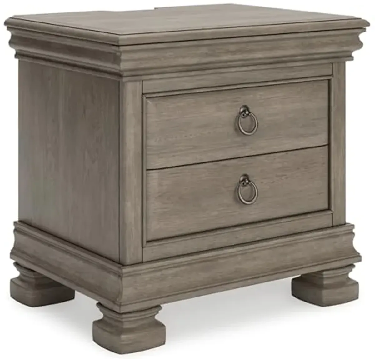 Signature Design by Ashley Lexorne Classic 3 Drawer Nightstand with Power Supply and USB Ports, 26.5" Tall, Light Gray