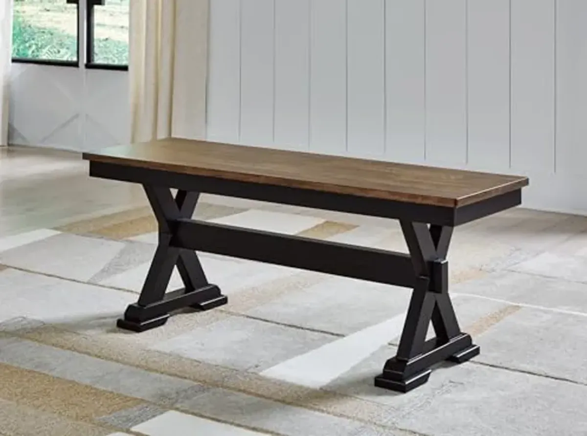 Signature Design by Ashley Wildenauer Farmhouse 50" Dining Bench, Dark Brown & Black