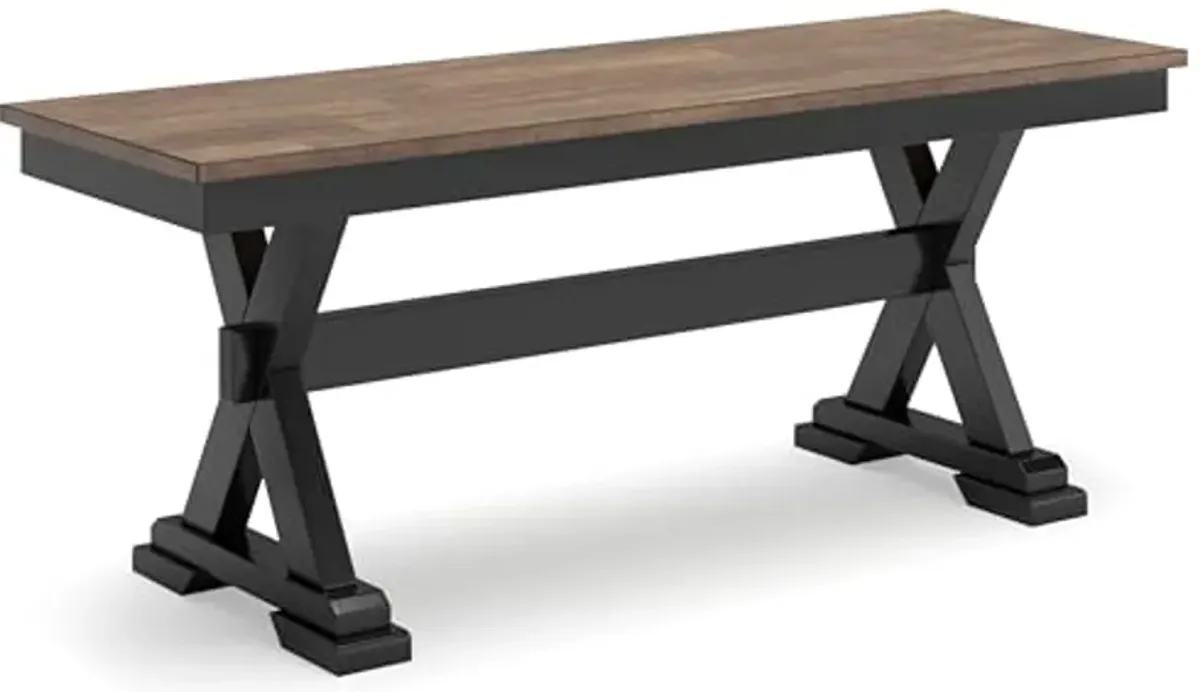 Signature Design by Ashley Wildenauer Farmhouse 50" Dining Bench, Dark Brown & Black