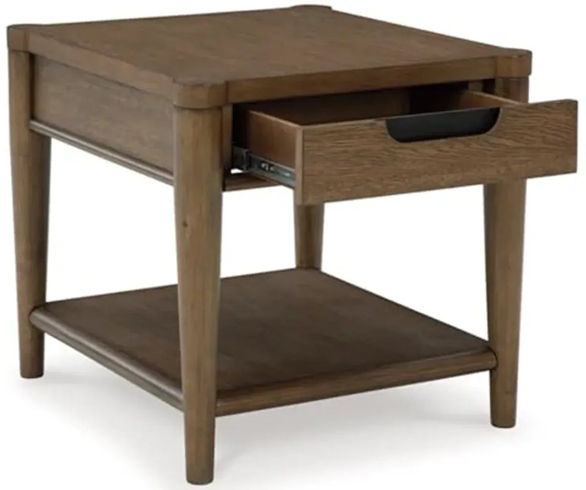 Signature Design by Ashley Roanhowe Contemporary 1-Drawer End Table with Open Lower Shelf, Light Brown