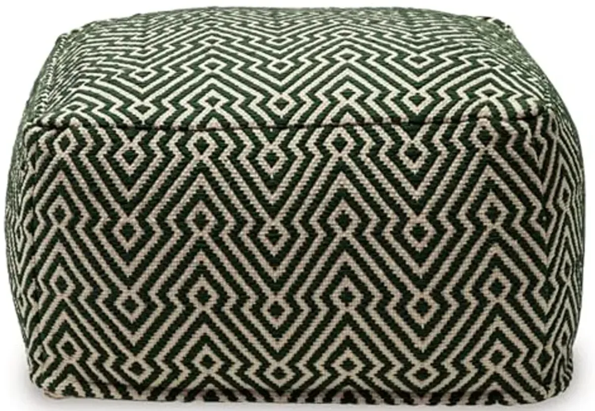 Signature Design by Ashley Abacy Casual Square Handwoven Pouf with Geometric Pattern, Green & Beige