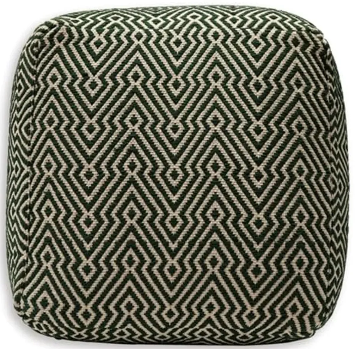 Signature Design by Ashley Abacy Casual Square Handwoven Pouf with Geometric Pattern, Green & Beige