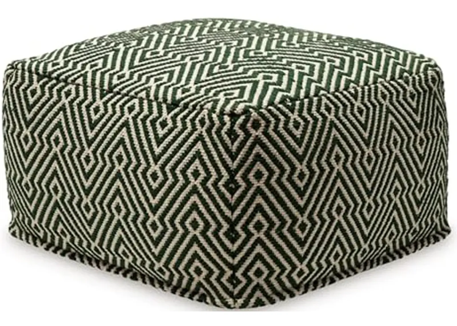 Signature Design by Ashley Abacy Casual Square Handwoven Pouf with Geometric Pattern, Green & Beige