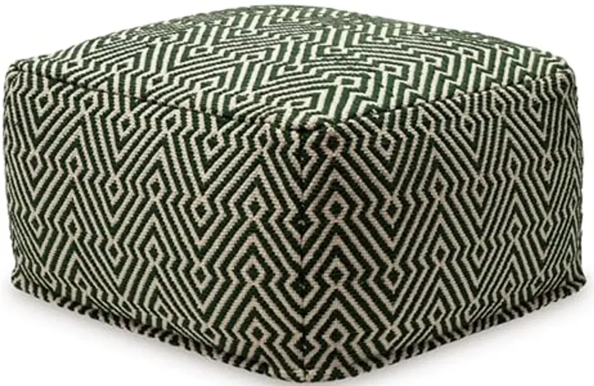 Signature Design by Ashley Abacy Casual Square Handwoven Pouf with Geometric Pattern, Green & Beige