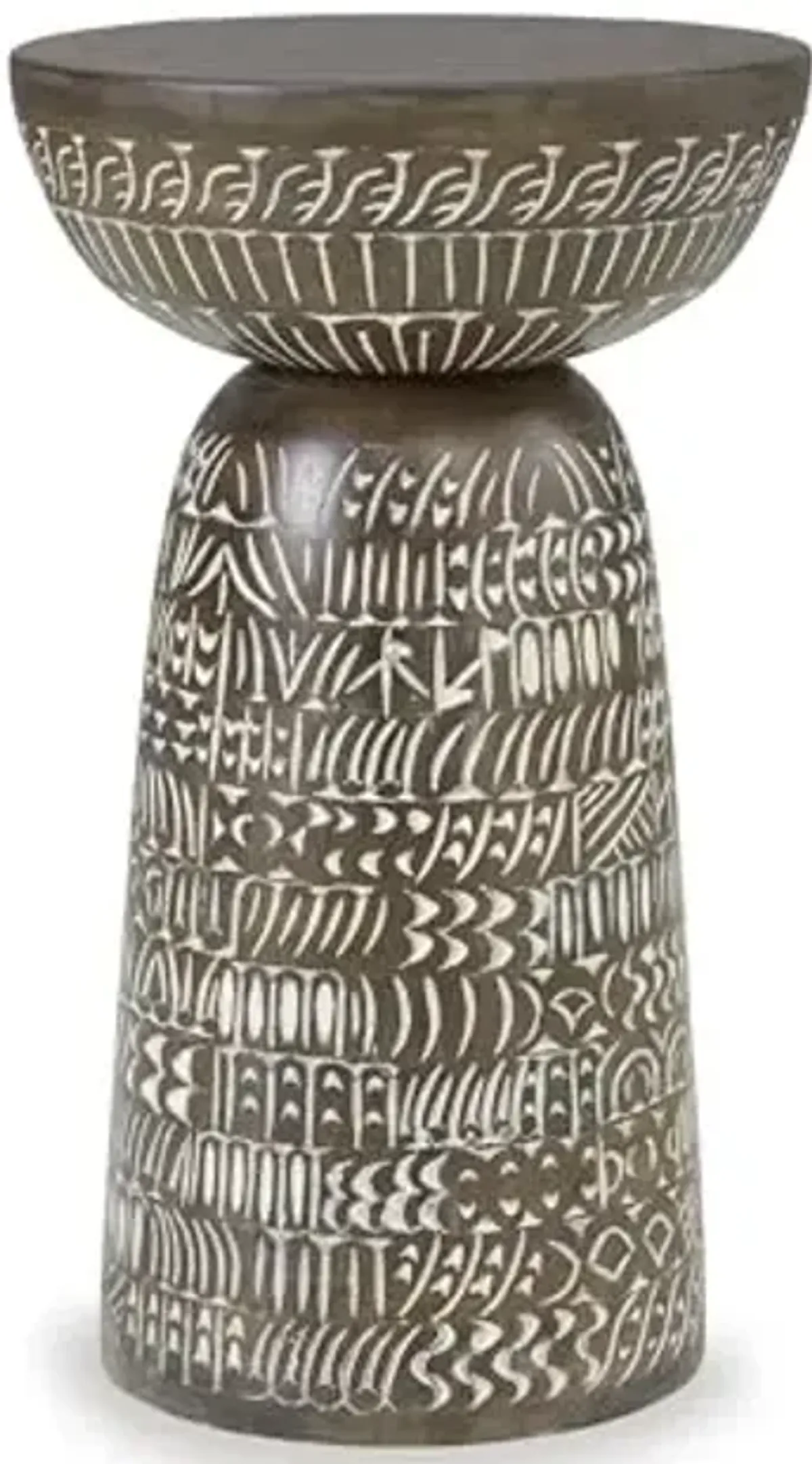 Signature Design by Ashley Hadcher Eclectic Accent Table with Carved Floral Design, Beige & Light Brown