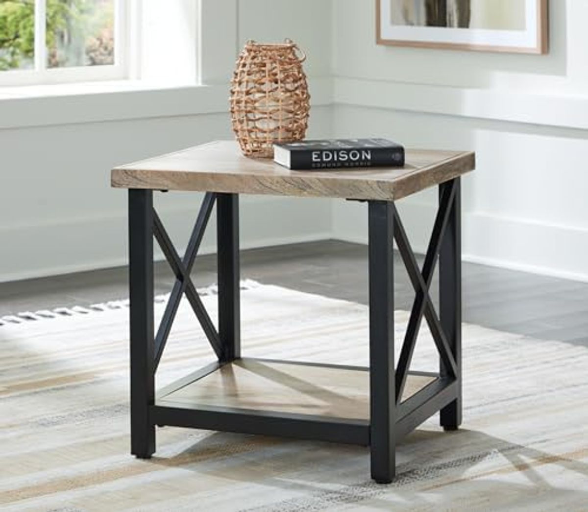 Signature Design by Ashley Bristenfort End Table, 24" W x 22" D x 24" H, Light Brown & Black