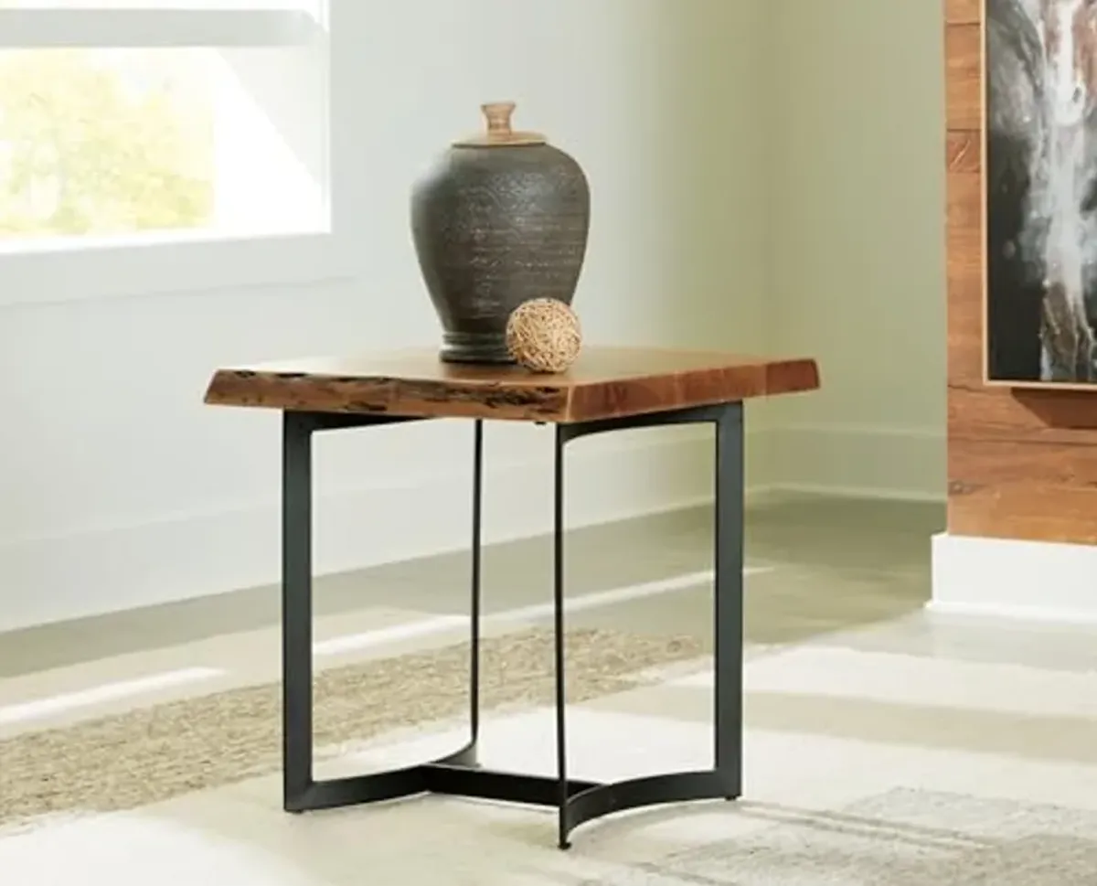 Signature Design by Ashley Fortmaine End Table, 24" W x 24" D x 24" H, Light Brown & Black