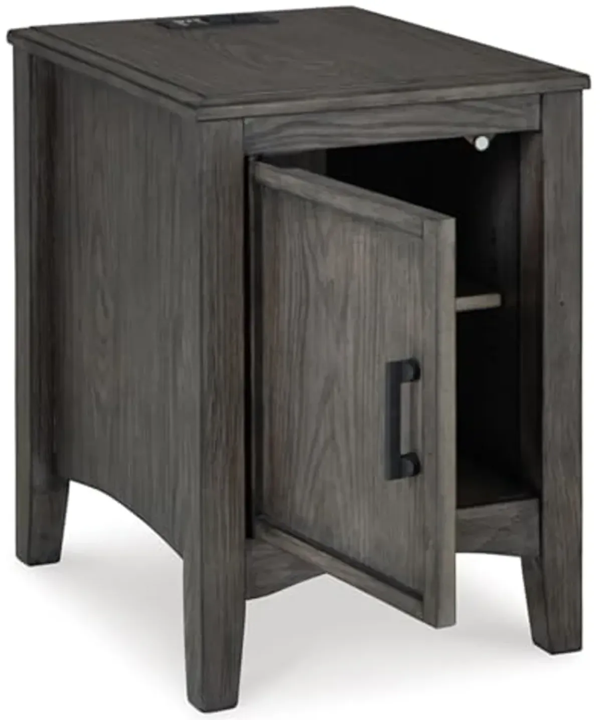 Signature Design by Ashley Montillan Casual Chairside End Table with 1 Cabinet, Power Supply and USB Ports, Dark Brown